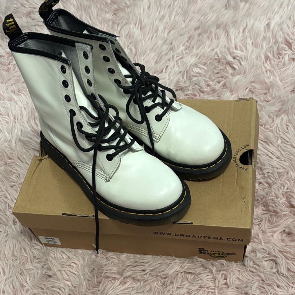Dr. Martens White Combat Boots with Black Laces